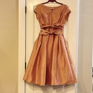 EShakti Boat Neck Vintage Inspired Champagne Tea Length Dress